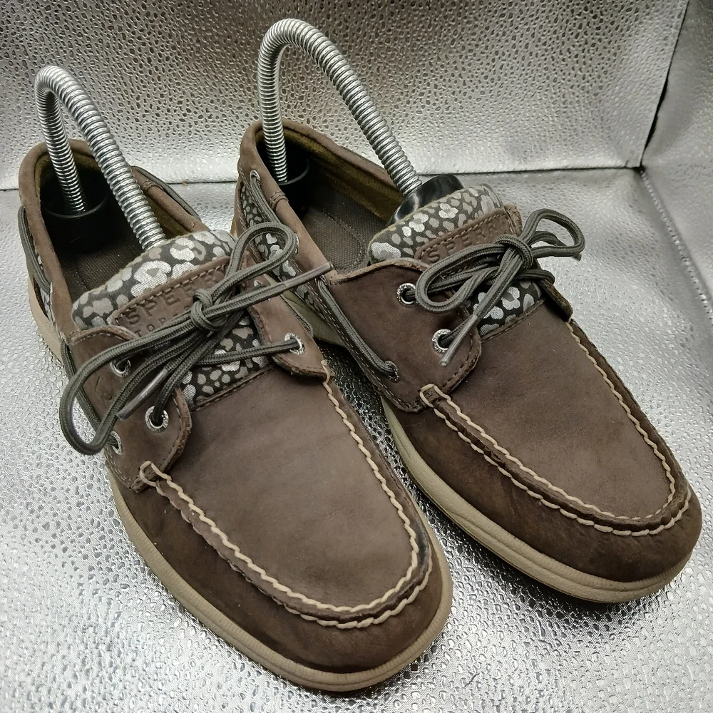 Sperry Brown & Silver Leather Topsiders Women's Size 7.5